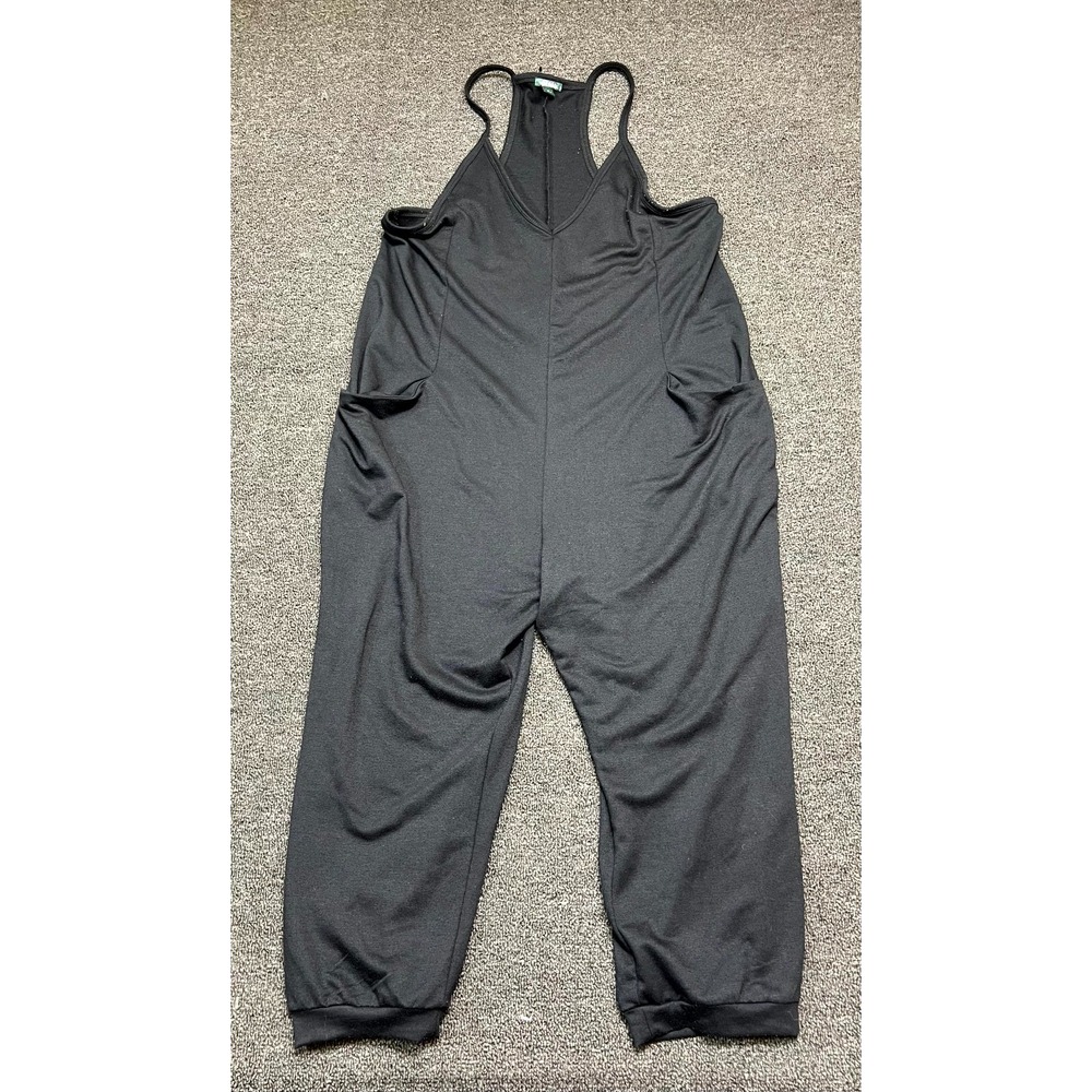 Wild Fable One Piece Jumpsuit Womens Medium Black Stretch V Neck Tapered Leg